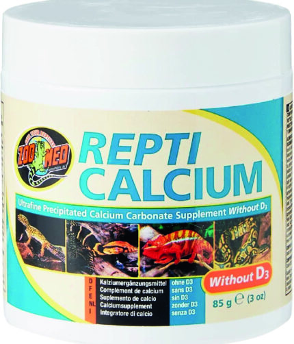 Zoo Med A33-3E Repti Calcium ohne D3, 85 g, Nahrungsergänzungsmittel für Reptilien und Amphibien - phosphorfrei! Terraristix Pulver